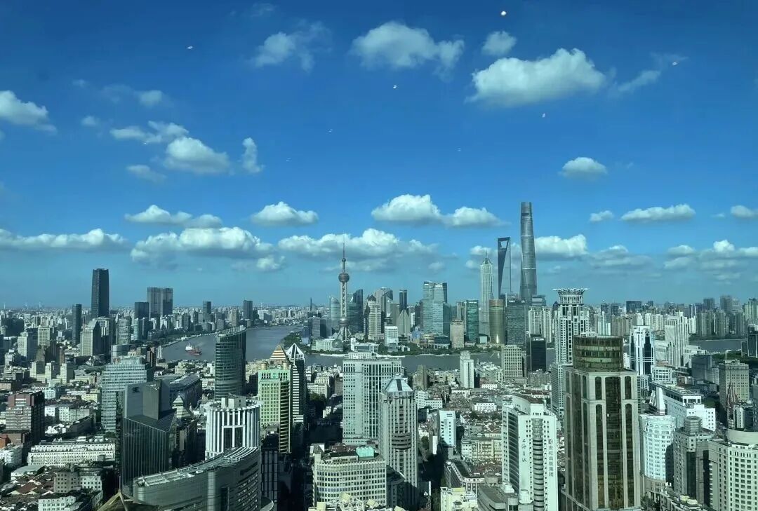 来福士广场顶楼俯瞰上海天际线与黄浦江